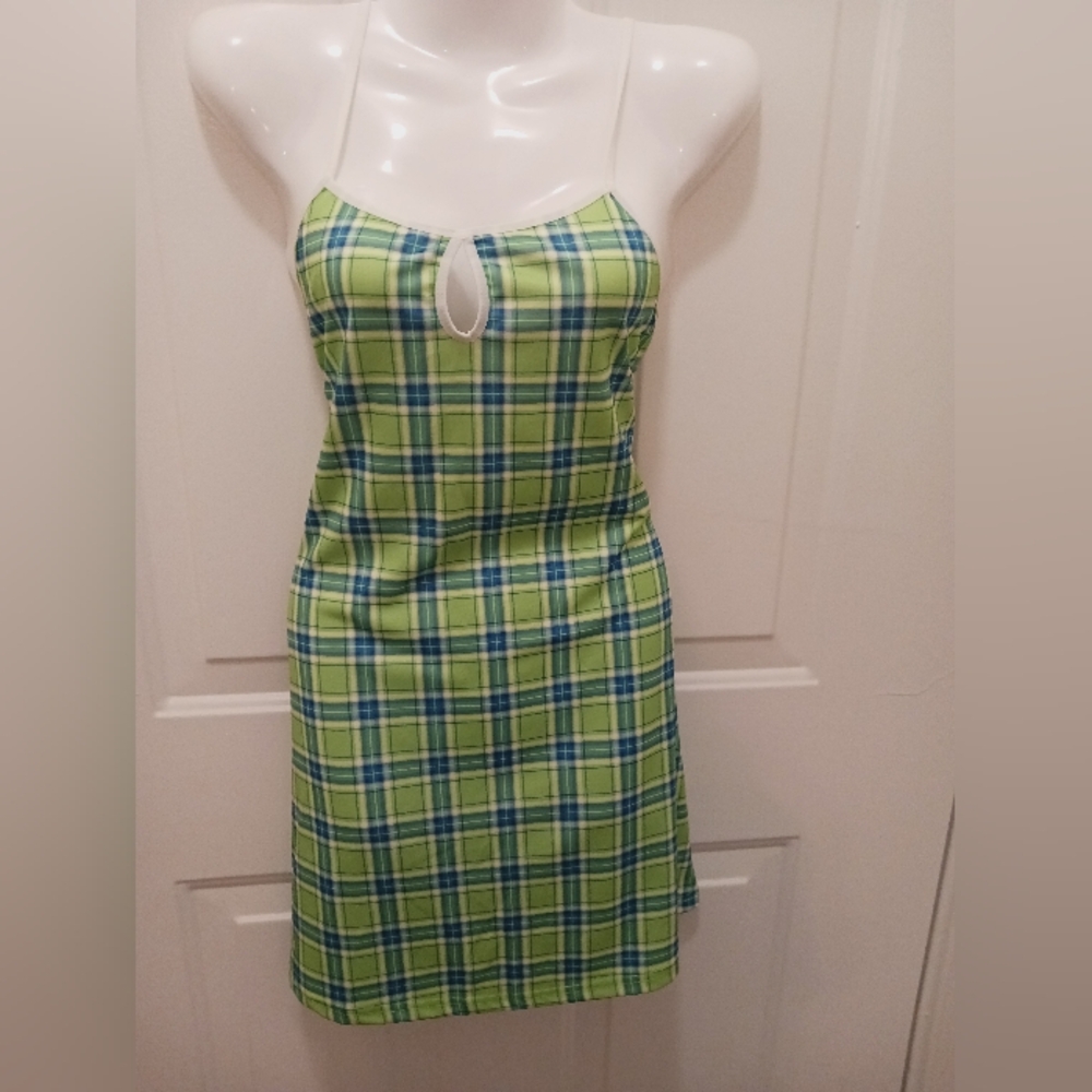 dELiA*s Green & Blue Plaid Mini Dress Sz M NWT